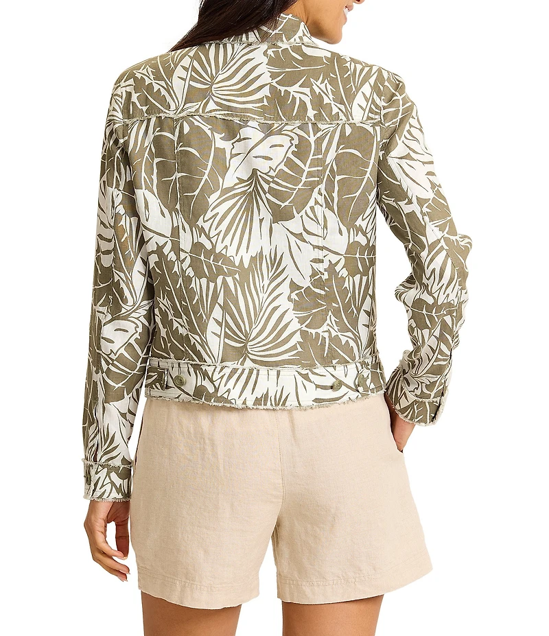 Tommy Bahama Palmae Beach Two Palms Linen Point Collar Long Sleeve Raw Edge Coordinating Jacket