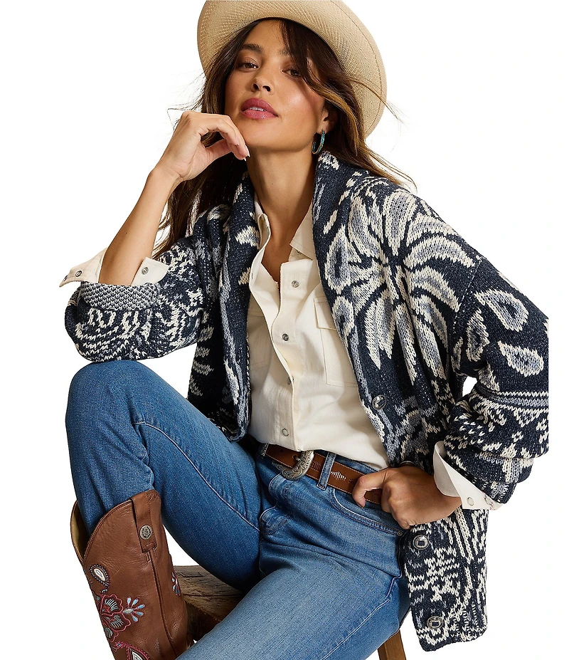 Tommy Bahama Palmdana Jacquard Shawl Collar Long Sleeve Cardigan
