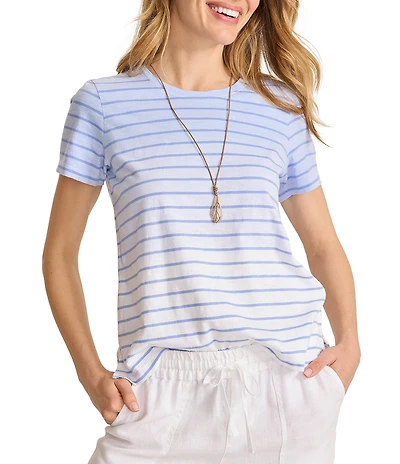 Tommy Bahama Paradise Breeze Slub Knit Jersey Dip Dyed Stripe Crew Neck Short Sleeve Tee