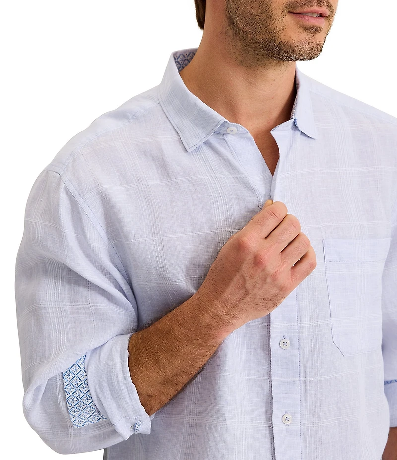 Tommy Bahama Paradisio Plaid Linen Long Sleeve Woven Shirt