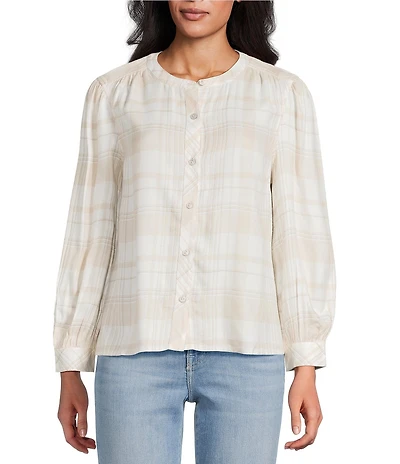 Tommy Bahama Pearl Beach Flannel Twill Collarless Long Sleeve Button Front Blouse