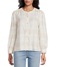 Tommy Bahama Pearl Beach Flannel Twill Collarless Long Sleeve Button Front Blouse