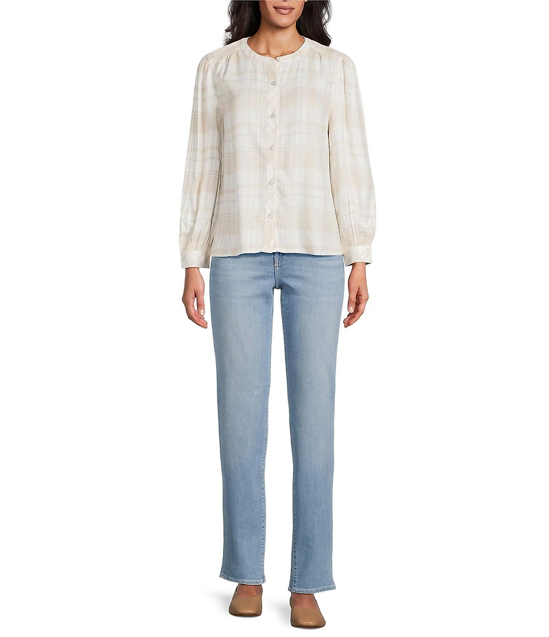 Tommy Bahama Pearl Beach Flannel Twill Collarless Long Sleeve Button Front Blouse