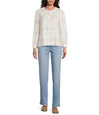 Tommy Bahama Pearl Beach Flannel Twill Collarless Long Sleeve Button Front Blouse