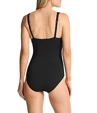 Tommy Bahama Pearl Square Neck Ruched Tank One Piece Swimsuit