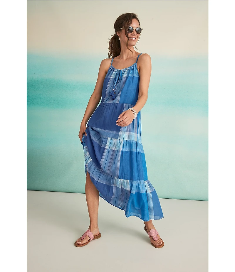 Tommy Bahama Plaid Halter Neck Tiered Midi Swim Cover-Up Dress