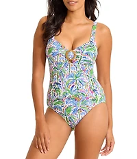 Tommy Bahama Poolside Palms Molded Cup Tank One Piece Swimsuit