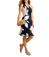 Tommy Bahama Sandy Gilded Petals Matte Jersey Halter Neck Sleeveless A-line Dress