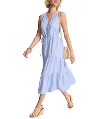 Tommy Bahama Sea Salt Linen Blend Stripe V-Neck Sleeveless Maxi Sundress