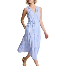 Tommy Bahama Sea Salt Linen Blend Stripe V-Neck Sleeveless Maxi Sundress