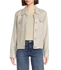 Tommy Bahama Shimmer Foil Printed Two Palm Clean Linen Notch Collar Long Sleeve Button Front Jacket