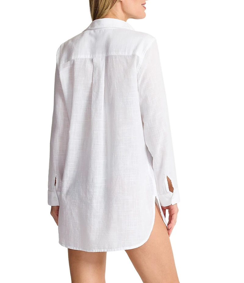 Tommy Bahama Shoreline Cotton Relaxed Boyfriend Shirt Swim Cover-Up
