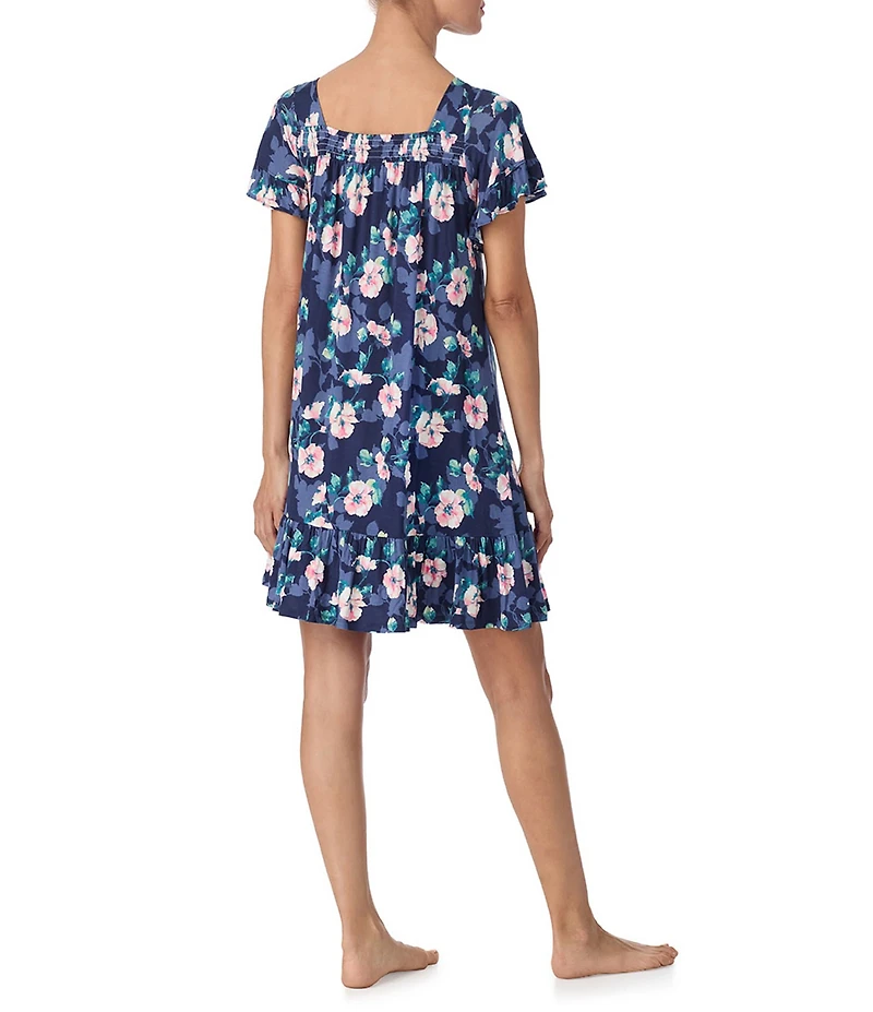 Tommy Bahama Short Flutter Sleeve Square Neck Floral Jersey Knit Sleepshirt