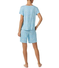 Tommy Bahama Short Sleeve Round Keyhole Neck Jersey Knit Tile Print Bermuda Set