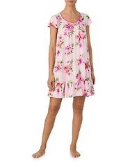 Tommy Bahama Short Sleeve Scoop Neck Jersey Knit Short Floral Print Nightgown