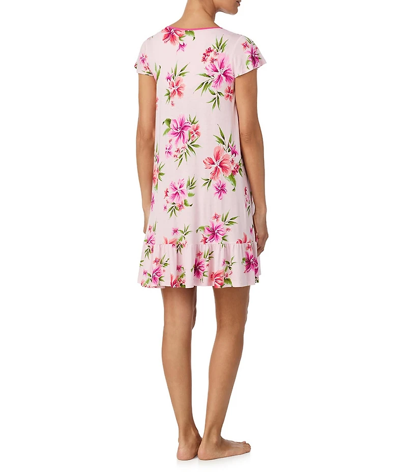 Tommy Bahama Short Sleeve Scoop Neck Jersey Knit Short Floral Print Nightgown