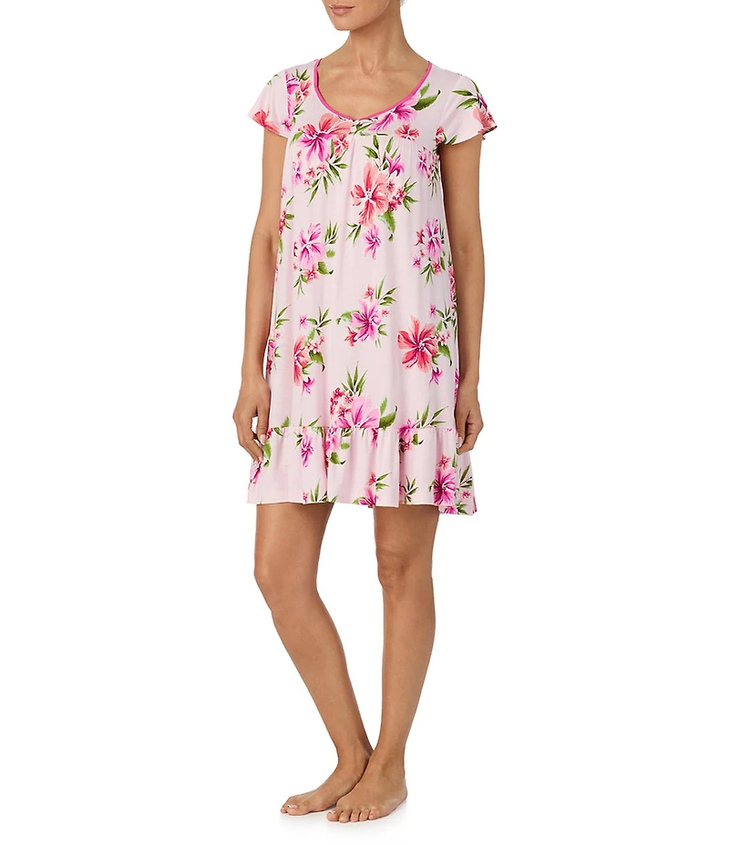 Tommy Bahama Short Sleeve Scoop Neck Jersey Knit Short Floral Print Nightgown