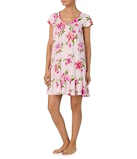 Tommy Bahama Short Sleeve Scoop Neck Jersey Knit Short Floral Print Nightgown