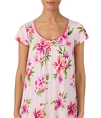 Tommy Bahama Short Sleeve Scoop Neck Jersey Knit Short Floral Print Nightgown