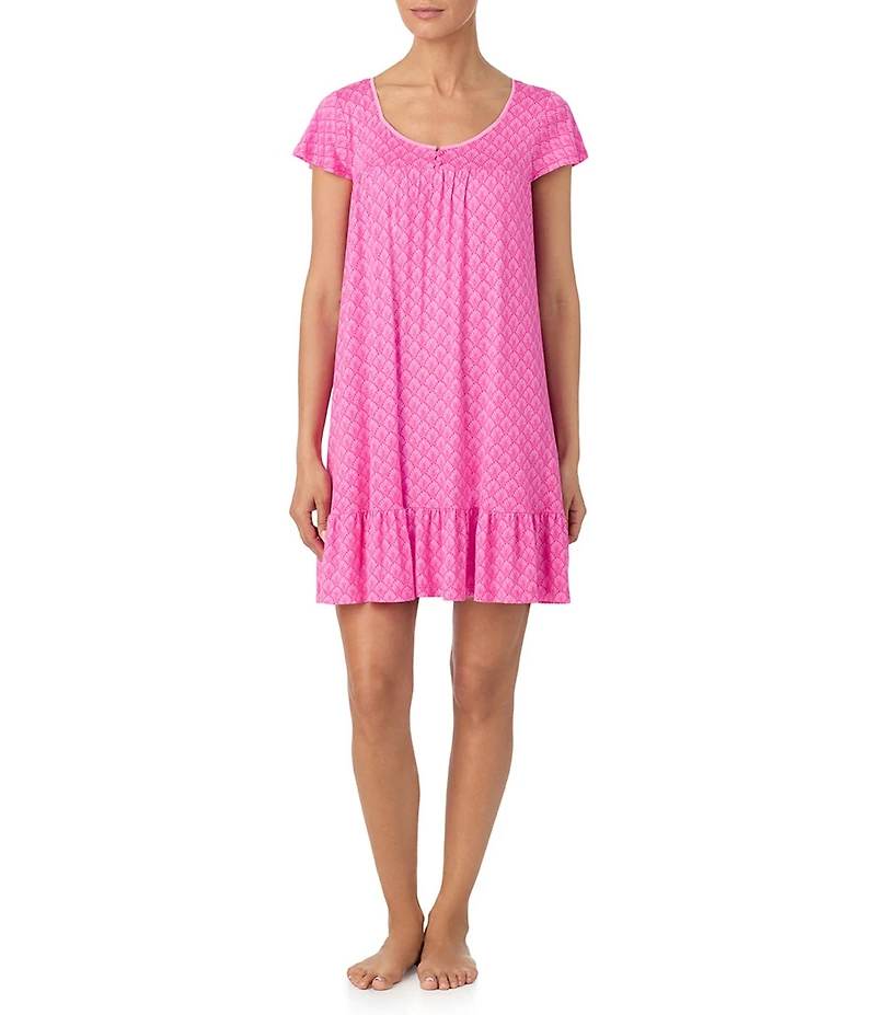 Tommy Bahama Short Sleeve Scoop Neck Jersey Knit Short Geo Print Nightgown