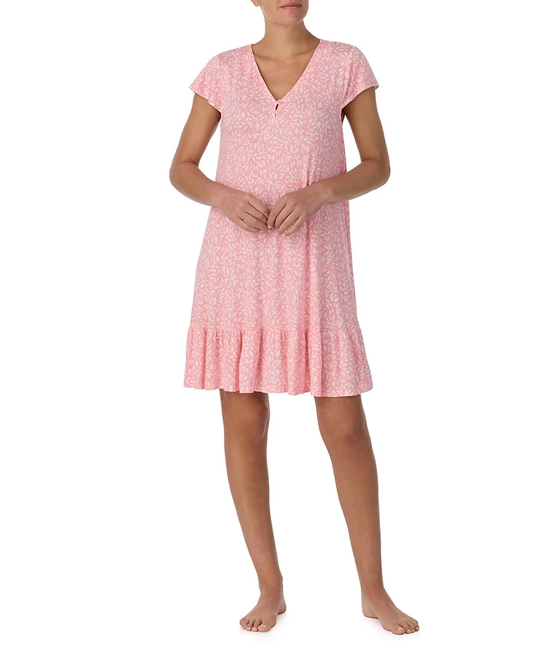 Tommy Bahama Short Sleeve V-Neck Jersey Knit Floral Print Nightgown