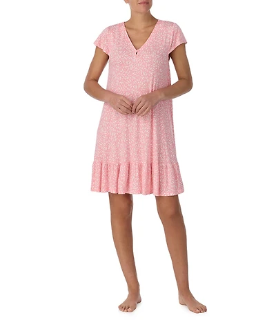 Tommy Bahama Short Sleeve V-Neck Jersey Knit Floral Print Nightgown