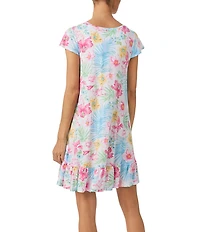 Tommy Bahama Short Sleeve V-Neck Jersey Knit Short Tropical Floral Print Print Nightgown