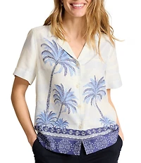 Tommy Bahama Silk Palm Paradise Camp Collar Short Sleeve Button Front Shirt