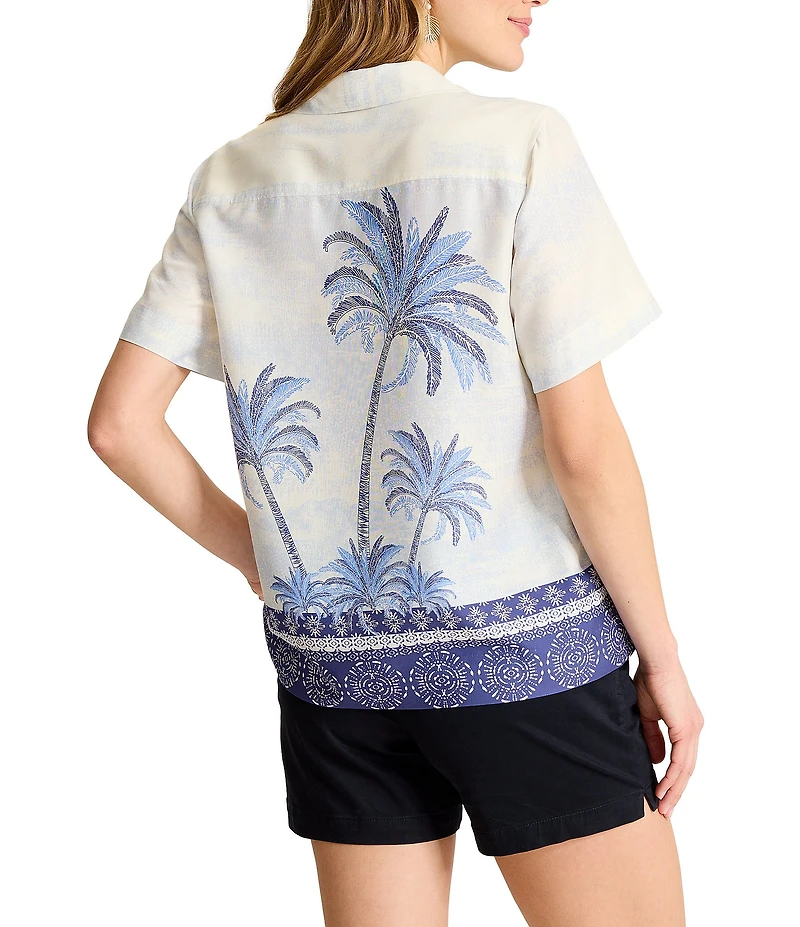 Tommy Bahama Silk Palm Paradise Camp Collar Short Sleeve Button Front Shirt