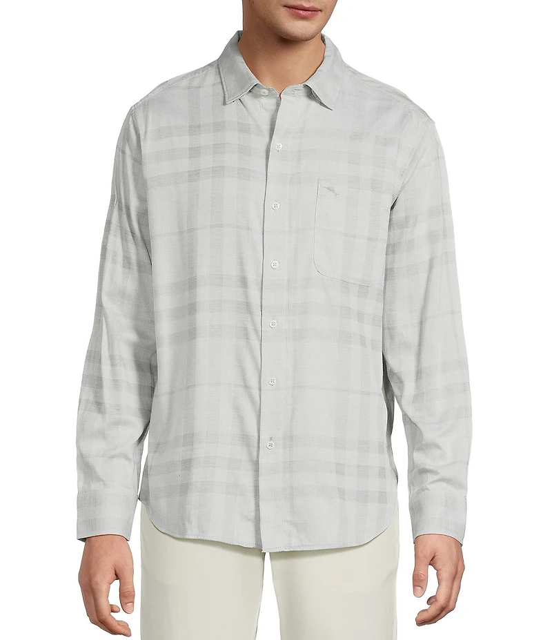 Tommy Bahama Silver Mist Plaid Long Sleeve Woven Shirt