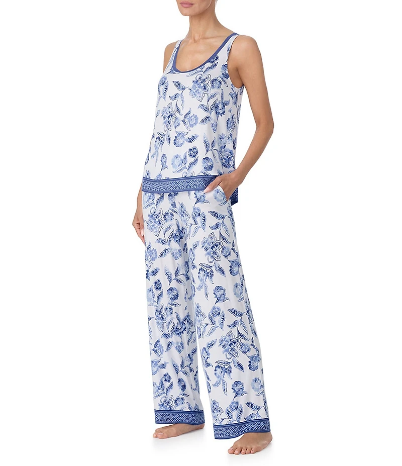 Tommy Bahama Sleeveless Scoop Neck Long Sateen Floral Print Pajama Set