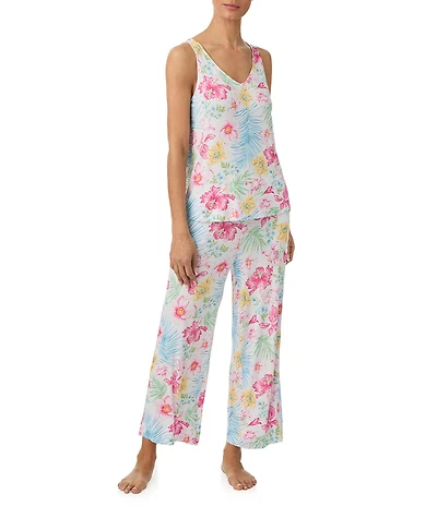 Tommy Bahama Sleeveless V-Neck Jersey Knit Floral Print Cropped Pajama Set