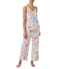 Tommy Bahama Sleeveless V-Neck Jersey Knit Floral Print Cropped Pajama Set