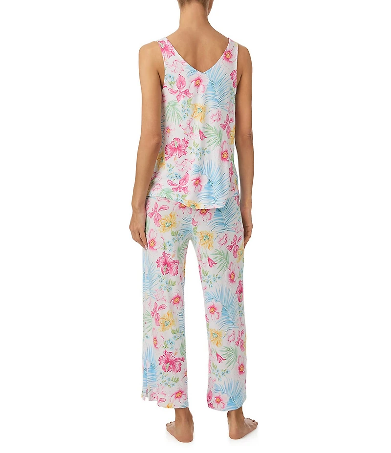 Tommy Bahama Sleeveless V-Neck Jersey Knit Floral Print Cropped Pajama Set