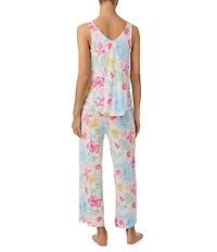Tommy Bahama Sleeveless V-Neck Jersey Knit Floral Print Cropped Pajama Set