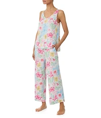 Tommy Bahama Sleeveless V-Neck Jersey Knit Floral Print Cropped Pajama Set