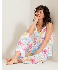 Tommy Bahama Sleeveless V-Neck Jersey Knit Floral Print Cropped Pajama Set