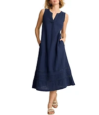 Tommy Bahama Slub Gauze V-Neck Sleeveless Tiered A-Line Midi Dress