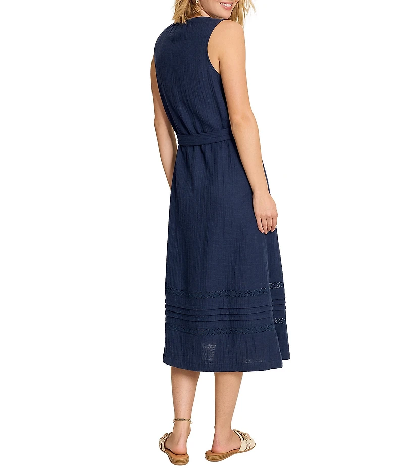 Tommy Bahama Slub Gauze V-Neck Sleeveless Tiered A-Line Midi Dress