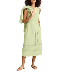 Tommy Bahama Slub Gauze V-Neck Sleeveless Tiered A-Line Midi Dress