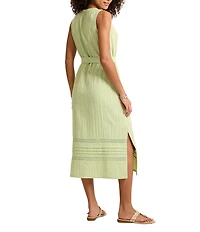 Tommy Bahama Slub Gauze V-Neck Sleeveless Tiered A-Line Midi Dress