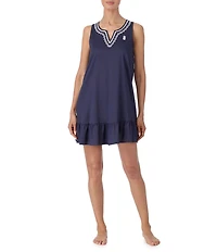 Tommy Bahama Solid Sleeveless Split Round Neck Woven Lawn Chemise