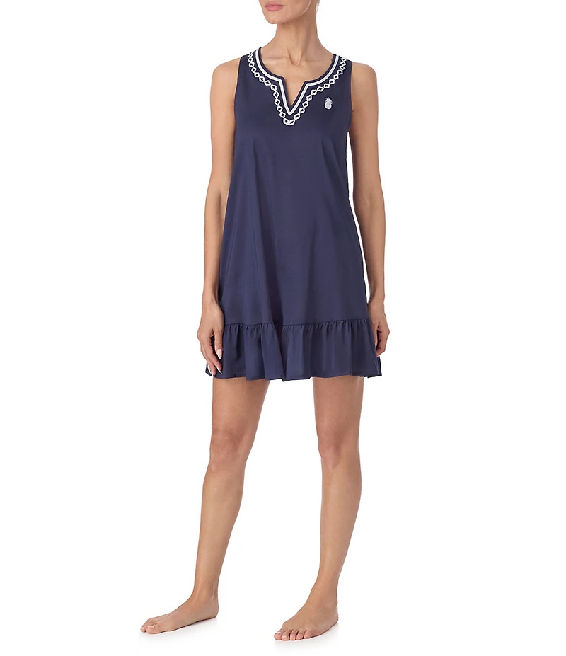 Tommy Bahama Solid Sleeveless Split Round Neck Woven Lawn Chemise