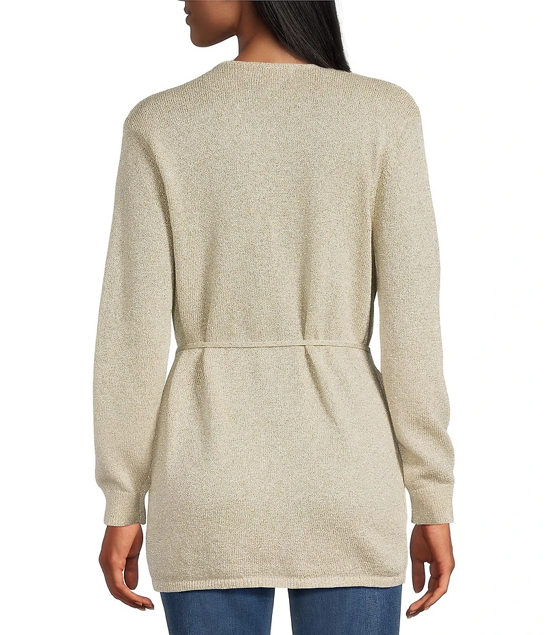 Tommy Bahama Solstice Bay Organic Cotton Blend Metallic Shimmer Knit Tie Front Cardigan