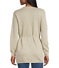 Tommy Bahama Solstice Bay Organic Cotton Blend Metallic Shimmer Knit Tie Front Cardigan