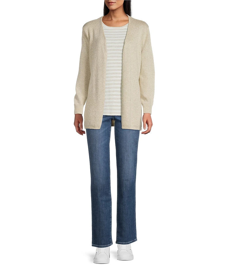 Tommy Bahama Solstice Bay Organic Cotton Blend Metallic Shimmer Knit Tie Front Cardigan