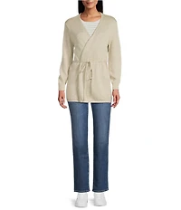 Tommy Bahama Solstice Bay Organic Cotton Blend Metallic Shimmer Knit Tie Front Cardigan