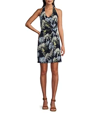 Tommy Bahama Sophia Tropical Palisade Palms Matte Jersey Halter Neck Sleeveless Dress