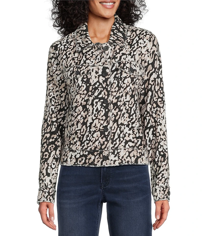 Tommy Bahama Spotted Sea Two Palm Raw Edge Point Collar Long Sleeve Button Front Jacket