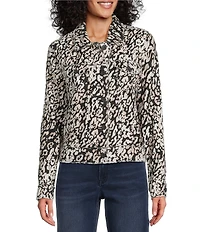 Tommy Bahama Spotted Sea Two Palm Raw Edge Point Collar Long Sleeve Button Front Jacket